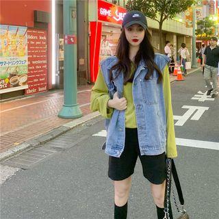 Loose-fit Denim Vest / Plain Long-sleeve Loose-fit T-shirt / Shorts