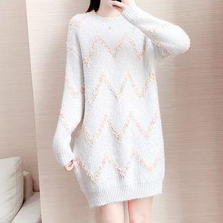 Curve-striped Mini Sweater Dress Light Blue - One Size