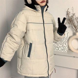 Contrast Trim Zip-up Hooded Padded Jacket