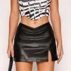Low Waist Split Faux Leather Mini Skirt