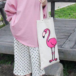 Flamingo Print Canvas Shopper Bag