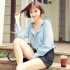 Frilled-trim Denim Blouse