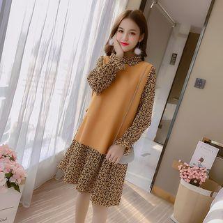 Set: Vest + Long-sleeve Printed Dress