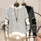 Cut-out Striped Hooded Sweater