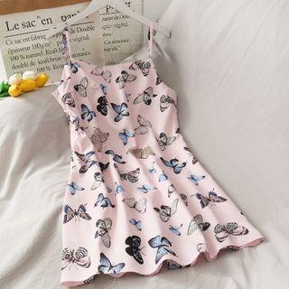 Butterfly-print Sleeveless Mini Dress Pink - One Size
