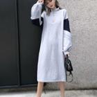 Contrast Trim Zip Placket Pullover Dress