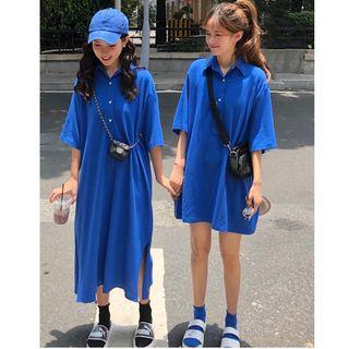 Plain 3/4-sleeve Polo Shirt Dress
