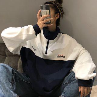 Lettering Color Panel Half-zip Sweatshirt
