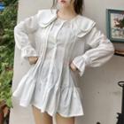 Double Collar Mini Shirtdress White - One Size