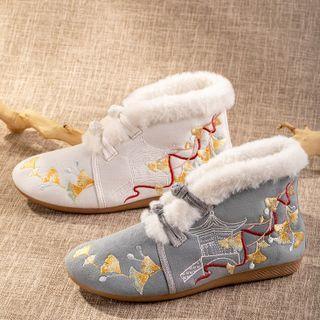 Embroidered Frog-button Short Snow Boots