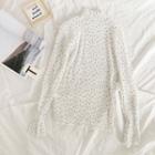 Mock-neck Dotted Long-sleeve Chiffon Top White - One Size