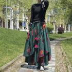 Asymmetric Floral Print Midi A-line Layered Skirt Type 65 - One Size