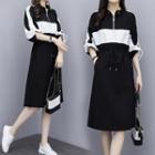 3/4-sleeve Two-tone Sweatshirt Dress