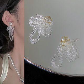 Beaded Drop Earring 1 Pair - Silver Stud - Transparent - One Size