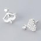 925 Sterling Silver Non-matching Rhinestone Heart & Arrow Earring 1 Pair - S925 Silver - Silver - One Size