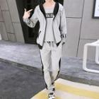 Set: Printed Short-sleeve T-shirt + Hooded Zip Jacket + Drawstring Sweatpants