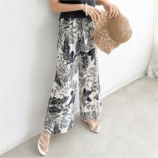 Tie-waist Foliage Wide-leg Pants