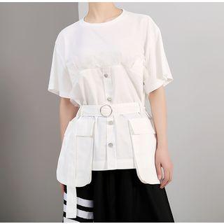 Panel Mesh Round-neck Short-sleeve T Shirt