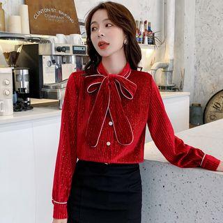 Ribbon Bow Velvet Shirt
