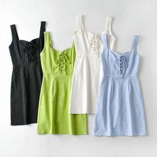 Sleeveless Lace-up Sweetheart Neckline Mini Dress