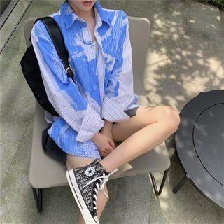 Tie-dye Loose-fit Blouse Blue - One Size