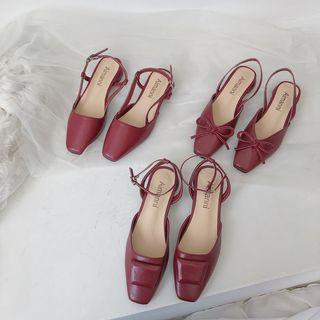 Faux Leather Low Heel Sandals (various Designs)