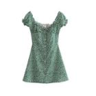 Short-sleeve Dotted Button-up A-line Dress