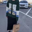 Printed Cardigan / Printed Sweater / Midi Knit Skirt