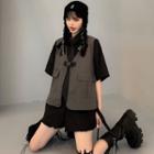 Cargo Vest / Detachable Sleeve Shirt With Chain And Necktie