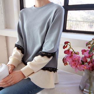 Lace-trim Color-block A-line Top