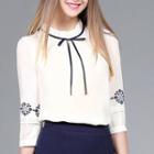 Embroidered Frill Collar 3/4 Sleeve Blouse
