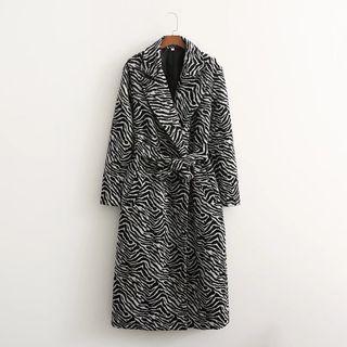 Notch Lapel Zebra Print Midi Coat