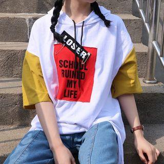 Color Block Elbow-sleeve Hoodie