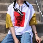 Color Block Elbow-sleeve Hoodie
