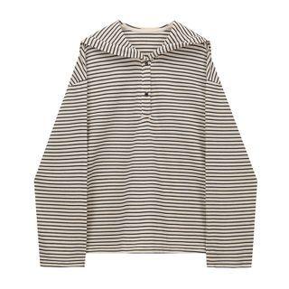 Sailor Collar Striped Sweater Stripe - Black & White - One Size