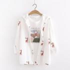 Printed Button Hoodie White - One Size