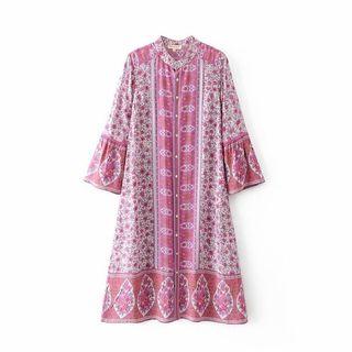 Floral 3/4-sleeve A-line Shirt Dress