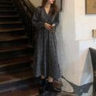 Faux Leather Biker Jacket / Floral Long-sleeve Midi A-line Dress