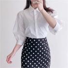 Round-collar Fly-front 3/4-sleeve Blouse