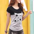 Star Print Panel Crewneck T-shirt