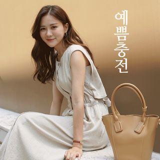 Button-through Linen Blend Sleeveless Dress