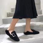 Square Toe Buckled Furry Loafers