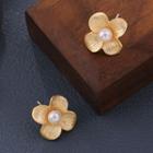 Faux Pearl Alloy Flower Earring 1 Pair - 925 Silver Needle Earrings - One Size