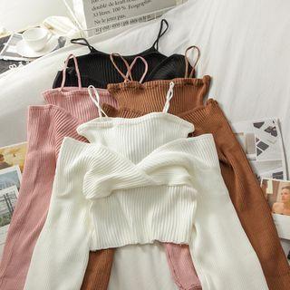 Long-sleeve Mock Two-piece Ribbed Knit Top