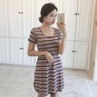 Short-sleeve Striped V-neck T-shirt Dress