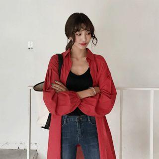Slit-side Shirtdress With Sash