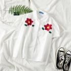 Flower Print Short Sleeve Shirt White - One Size
