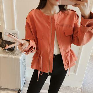 Pocketed Drawstring Waist Jacket