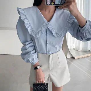 Frill-collar Cotton Blouse
