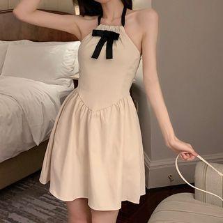 Halter Bow Accent Mini A-line Dress